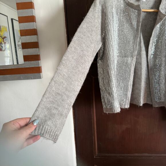 CHICO'S Gray Sequined Shae Open Front Cardigan Wool Mohair Blend Size 2 / Large - Picture 8 of 8